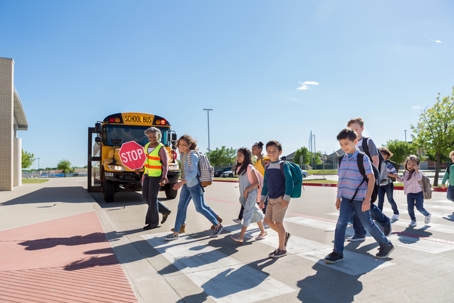 schoolchildren crossing the road